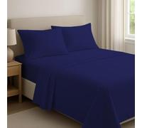 Novexa 4Pcs 100% Egyptian Cotton Double Bed Sheet Set - 1 Fitted Sheet, 1 Flat Sheet & 2 Pillowcases - 400 Thread Count, 40cm Deep, Wrinkle Resistant, Hotel Quality Navy Blue Bedsheets