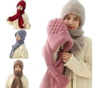 Novgorod Integrated Ear Protection Windproof Cap Scarf, Plus Velvet Thick Winter Knitted Hat, Winter Warm Knitted Hat Scarf, 2 in 1 Winter Scarf Hat, Winter Warm Knitting Thickening Hat Khaki