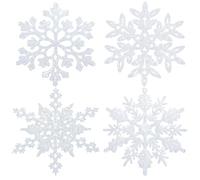 Noviatrix 24 Piece Glitter Snowflake Hanging Decorations, 4 Styles Glitter Snowflake Ornaments, Hanging Decorations for Christmas Trees, Cupboards and Staircases