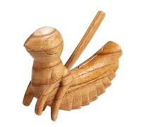 NOVICA Artisan Handcarved Wood Percussion Instrument Balinese Cricket Suar Brown Indonesia Musical Instruments Animal Themed Bug [4.3in H x 5.5in W x 1.6in D Rod 3.3in H x 0.5in Diam.] ' Cricket