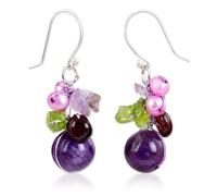 NOVICA Artisan Handcrafted Amethyst Cluster Earrings | Pearl Dangle Earrings | Sterling Silver Earrings | Multi Color Purple Earrings | Crystal Earrings | Thailand Birthstone Bright Bouquet