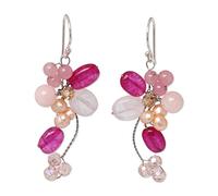 NOVICA Artisan Handcrafted Freshwater Cultured Pearl Earrings | Multicolor Cluster | Sterling Silver | Natural Gemstone | Multi Color Quartz