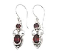 NOVICA Artisan Handcrafted Garnet Dangle Earrings | .925 Sterling Silver Garnet Dangle Earrings | Birthstone Dangle Earring | Crown Dangle Earring | Handmade Dangle Earring | Indonesia Themed
