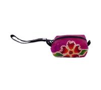 NOVICA Artisan Handcrafted Leather Coin Purse Floral Cerise Handbags Pink Fuchsia Purses Peru ' Passionate Flower'
