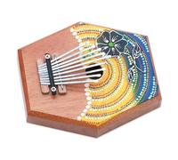 NOVICA Artisan Handcrafted Teak Wood Kalimba Thumb Piano Floral from Bali Multicolor Brown Woodsteel Indonesia Musical Instruments Keyboards [2.4in H x 7.5in W x 6.25in D] ' Hibiscus Melody'