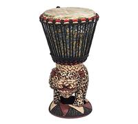 NOVICA Artisan Handcrafted Wood Drum Brown Cream Djembe with Tiger Base Ghana Musical Instruments Drums Cultural Wild Cat [16.25in H x 7.75in W x 9in D] ' Tiger Call'
