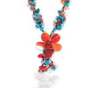 NOVICA Artisan Handmade Agate Carnelian Y Necklace Resin Bead Magnesite Aventurine Orange Turquoise Blue Beaded Thailand Celosia Floral Bohemian 'Summer Flower'