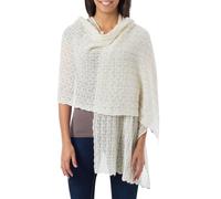 NOVICA Artisan Handmade Alpaca Blend Shawl Pure Wool from Peru White Accessories Solid [75in L x 21.75in W] 'Muse'