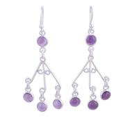 NOVICA Artisan Handmade Amethyst Chandelier Earrings Purple from India Sterling Silver Dangle Birthstone [2.2 in L x 0.9 in W x 0.1 in D] ' Mystic Swing'