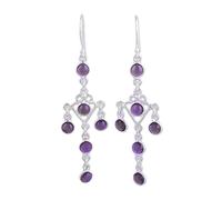 NOVICA Artisan Handmade Amethyst Chandlier Earrings Silver Chandelier from India Sterling Purple Dangle Birthstone [2.6 in L x 0.7 in W x 0.1 in D] ' Majestic Fantasy'