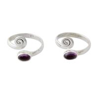 NOVICA Artisan Handmade Amethyst Toe Rings Sterling Silver from India Pair Purple Ultra Violet Birthstone [ring Front 0.4 in L x 0.4 in W x 0.2 in H Band Width 2 mm W] ' Curls' Pair