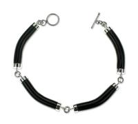 NOVICA Artisan Handmade Black Jade Link Bracelet Artisan Crafted Sterling Silver Green Guatemala [7.5 in L x 0.2 in W] ' Natural Connection'
