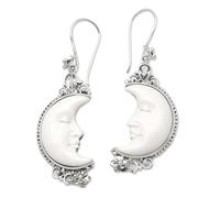 NOVICA Artisan Handmade Blue Topaz Dangle Earrings Moon Bone .925 Sterling Silver Indonesia Sun Birthstone Gemstone 'Sleepy Crescent Moon'