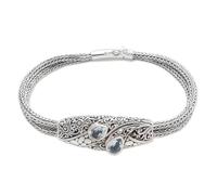 NOVICA Artisan Handmade Blue Topaz Pendant Bracelet Balinese Sterling Silver with Indonesia Birthstone Gemstone [bracelet 7.5 in L 3 mm W Pendant(s) 1.4 in L x 0.6 in W x 0.3 in D] ' Two Pears'