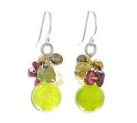 NOVICA Artisan Handmade Cultured Freshwater Pearl Peridot Cluster Earrings Crafted Beaded Multigem .925 Sterling Silver Citrine Garnet Yellow Dangle Thailand 'Freshness'