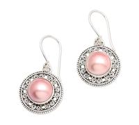 NOVICA Artisan Handmade Cultured Mabe Pearl Dangle Earrings Pink from Indonesia [1.9 in H x 1 in W x 0.3 in D] ' Floral Orbs in Pink'