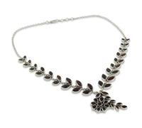 NOVICA Artisan Handmade Garnet Floral Necklace Jewelry Sterling Silver Red Pendant Statement India Birthstone [17.25 in min L x 18.5 in max L 15 mm W Pendant(s) 1.4 in L x 1 in W x 0.2 in D] '