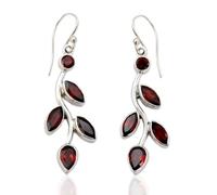 NOVICA Artisan Handmade Garnet Flower Earrings Sterling Silver Indian Jewelry Red Dangle Marsala Leaf Tree Birthstone [1.9 in L x 0.6 in W x 0.2 in D] ' Scarlet Bouquet'