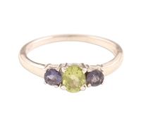 NOVICA Artisan Handmade Iolite Peridot 3 Stone Ring .925 Sterling Silver from India Multigem Blue Green Multicolor Birthstone 'Blue Embrace'