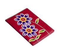 NOVICA Artisan Handmade Leather Passport Cover Red with Painted Flowers Handbags Travel Accessories Peru Floral Friendly ' Lovely Traveler in Red'