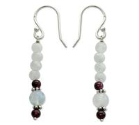 NOVICA Artisan Handmade Moonstone Garnet Dangle Earrings Sterling Silver Red White Beaded India Birthstone [1.8 in L x 0.2 in W x 0.3 in D] ' Rajasthan Dancer'
