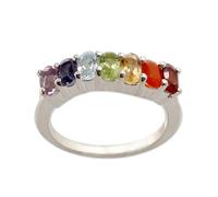 NOVICA Artisan Handmade Multigemstone Chakra Ring Sterling Silver Jewelry Garnet Carnelian Citrine Peridot Iolite Band Cocktail India Birthstone [ring Front 0.8 in L x 0.2 in W x 0.2 in H Band Width ]