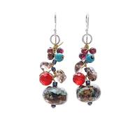 NOVICA Artisan Handmade Multigemstone Dangle Earrings Jasper from Thailand Sterling Silver Glass Bead Carnelian Calcite Garnet Multicolor Brown Beaded Cluster Birthstone Bohemian [1.7 in L x 0.5 in W]