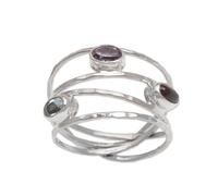 NOVICA Artisan Handmade Multigemstone Ring Amethyst Blue Topaz Garnet Multiband from Bali Sterling Silver Multicolor Purple Red Indonesia Birthstone [ring Front 0.5 in H x 0.8 in W x 0.2 in D Band Wi]