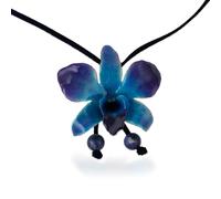 NOVICA Artisan Handmade Natural Orchid Sodalite Long Necklace Flower Lariat Leaf Leather Blue Thailand Floral 'Midnight Blue'