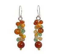 NOVICA Artisan Handmade Pearl Carnelian Beaded Earrings Thailand Yellow Quartz Cluster Sterling Silver Plated Dyed Cultured Multicolor Dangle Birthstone [1.8 in L x 0.4 in W] ' Golden Vines'