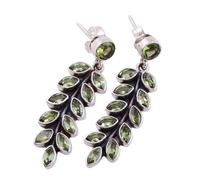 NOVICA Artisan Handmade Peridot Dangle Earrings Artisan Crafted Sterling Silver Green India Birthstone [1.6 in L x 0.4 in W x 0.2 in D] ' Summer Fern'