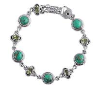 NOVICA Artisan Handmade Peridot Link Bracelet Green Composite Turquoise .925 Sterling Silver Reconstituted India 'Glistening Green'