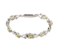 NOVICA Artisan Handmade Peridot Link Bracelet Sterling Silver Garden Motif Cubic Zirconia India Birthstone Gemstone [7.75 in L x 0.2 in W] ' Endless Garden'