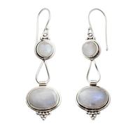 NOVICA Artisan Handmade Rainbow Moonstone Dangle Earrings Sterling Silver Clear India Good Fortune [2.2 in L x 0.6 in W x 0.2 in D] ' Goddesses'