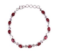 NOVICA Artisan Handmade Rhodium Plated Garnet Link Bracelet Silver from India Sterling Birthstone [7.5 in min L x 8.75 in max L x 0.2 in W] ' Inspiring Red'