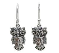 NOVICA Artisan Handmade Sterling Silver Dangle Earrings Crafted Owl 925 Thailand Animal Themed Bird [1.2 in L x 0.4 in W] ' Owl Love'