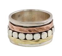 NOVICA Artisan Handmade Sterling Silver Meditation Spinner Ring Copper Brass from India Floral [band Width 11 mm W] ' Paved Road'