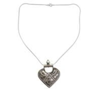 NOVICA Artisan Handmade Sterling Silver Pendant Necklace Indian Ethnic Jewelry Heart [18 in L Pendant(s) 2.2 in L x 1.6 in W x 0.2 in D] ' Mighty Heart'