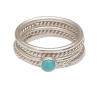NOVICA Artisan Handmade Sterling Silver Stacking Rings 925 Turquoise Reconstituted Tone Blue Indonesia [band Width 1 mm W Total Width 5 mm W] ' Alignment' Set of 5