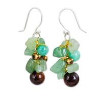 NOVICA Artisan Handmade Tigers Eye Cluster Earrings Beaded Dangle Sterling Silver Glass Calcite Quartz Turquoise Blue Green Thailand Bohemian Birthstone [1.6 in L x 0.6 in W] ' Chiang Mai Melody'