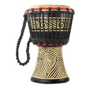NOVICA Artisan Handmade Wood Mini Djembe Drum with Line Motifs from Ghana Black Musical Instruments Drums Cultural [7in H x 6in W x 7.25in D] ' Contours of Music'