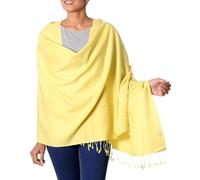 NOVICA Artisan Handmade Wool Silk Shawl Accessories Shawls Yellow Solid India ' Golden Warm'