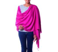 NOVICA Artisan Handmade Wool Silk Shawl Woven Purple with Fringe from India Accessories Shawls Solid ' Mumbai Orchid'