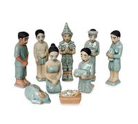 NOVICA Blue Celadon Ceramic Handmade Christmas Holiday Nativity Scene, 5" Tall 'Thai Christmas' (Set Of 9)