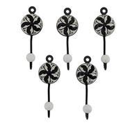 NOVICA Floral Pinwheels Ceramic Coat Hooks (Set of 5), Black and White