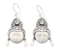NOVICA Handcrafted .925 Sterling Silver Bone Dangle Handmade Earring | Freshwater Pearl | Artisan Made | Carved by Hand