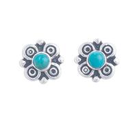 NOVICA Handmade 950 Fine Silver Chrysocolla Stud Earrings Artisan Crafted from Peru Gemstone 'Divine Sweetness'