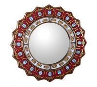 NOVICA Red Reverse Painted Glass Wood Framed Decorative Star Wall Mirror From Peru 'Ruby Medallion' (large)