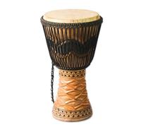 NOVICA Wood djembe drum, Making Music'