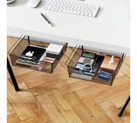 NOVIMANGO Under Desk Drawer 2Pcs, Metal Hidden Desk Organiser, Undermount Storage Drawer, Space-Saving Hidden Organizer, Under Desk/Table/Shelf Tray Slide Out for Home, Office, Vanity (Black)